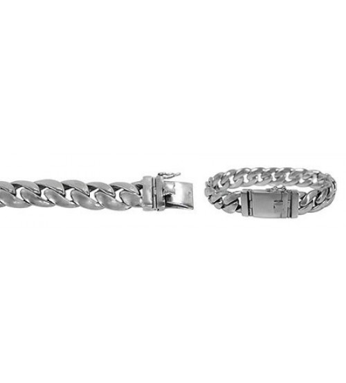 13mm Miami Cuban Curb Link Chain Bracelet with Security Clasp, 8" - 8.5" Length, Sterling Silver